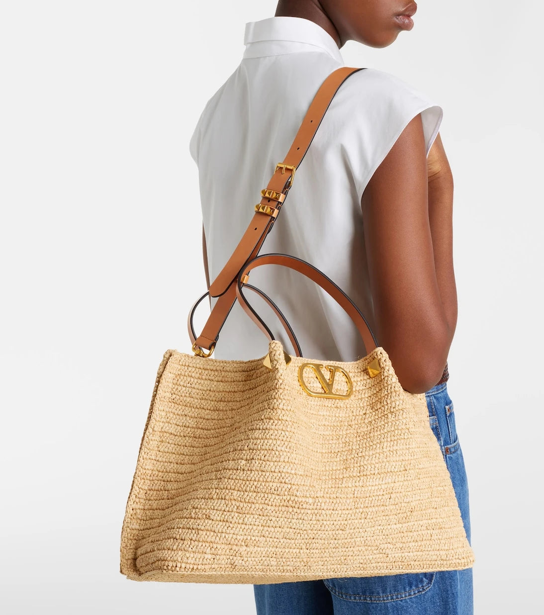 Valentino Garavani - VLogo Medium raffia tote bag