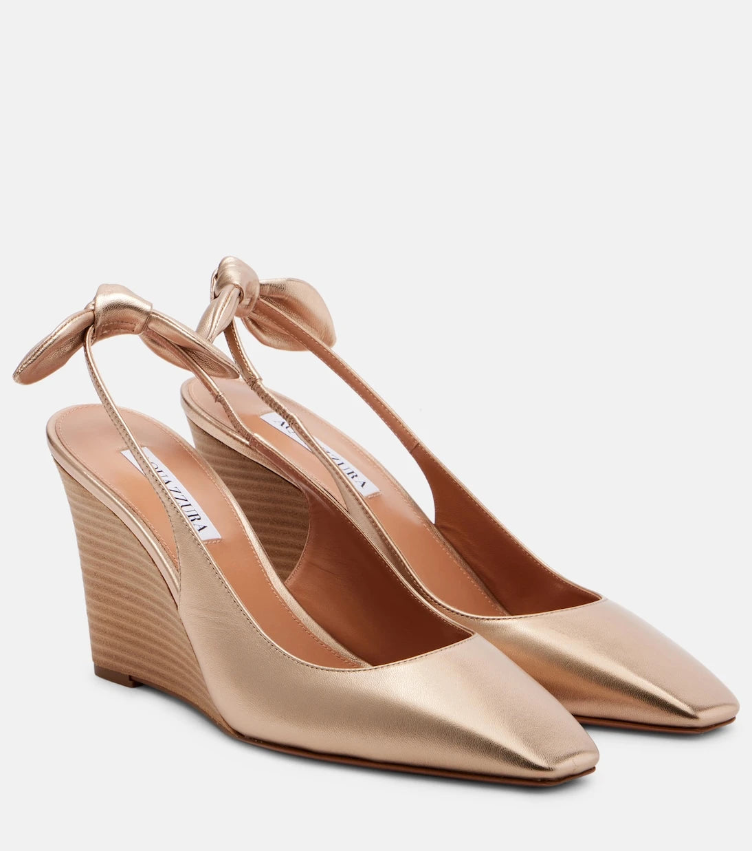 Aquazzura - حذاء ويدجز Very Bow Tie 85 الجلدي