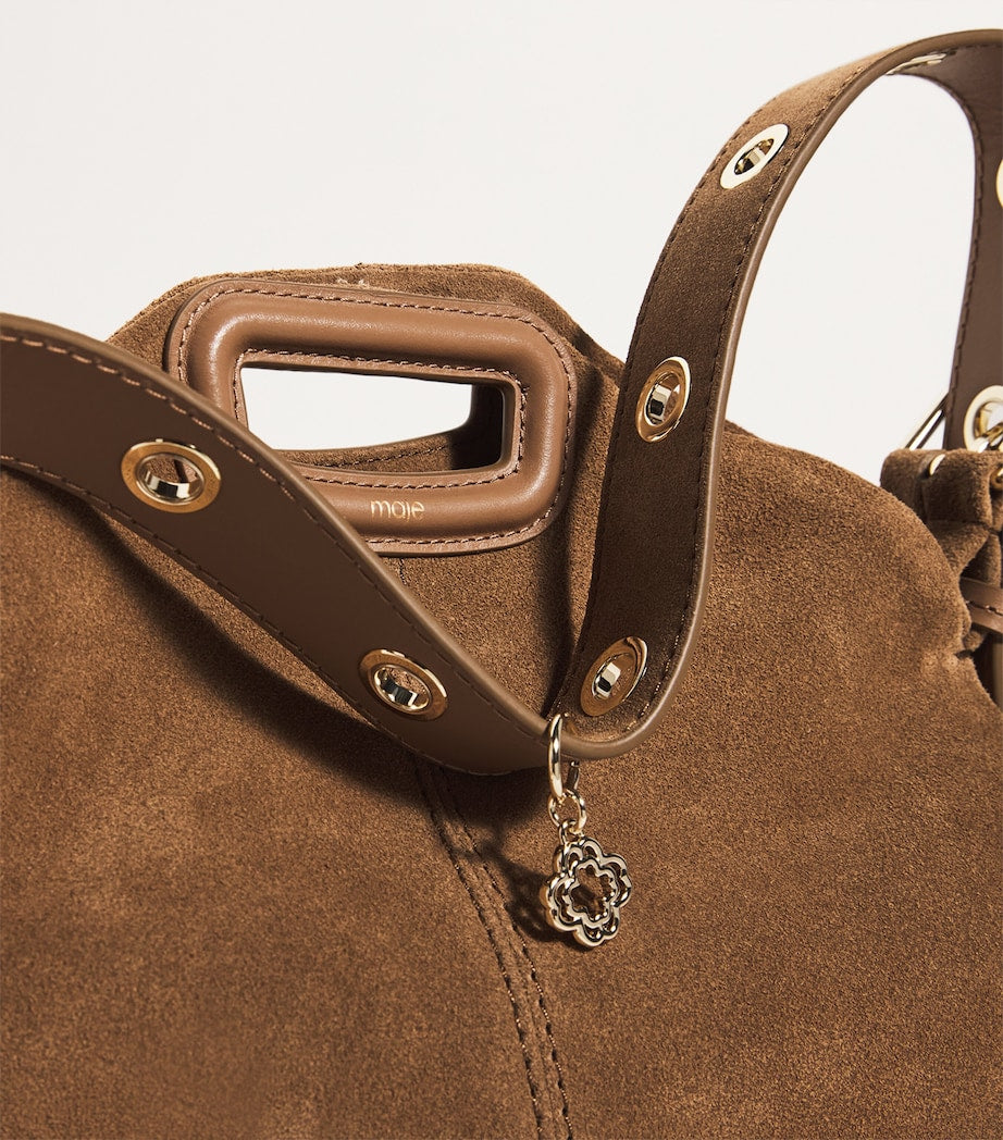 Maje Brown Suede Miss M Shoulder Bag