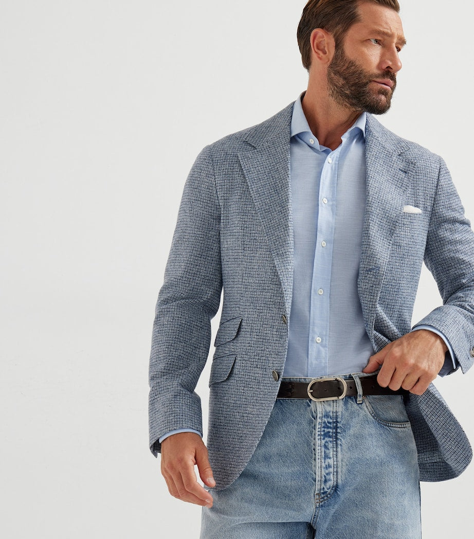 Brunello Cucinelli Blue Silk-Wool-Cashmere Deconstructed Blazer