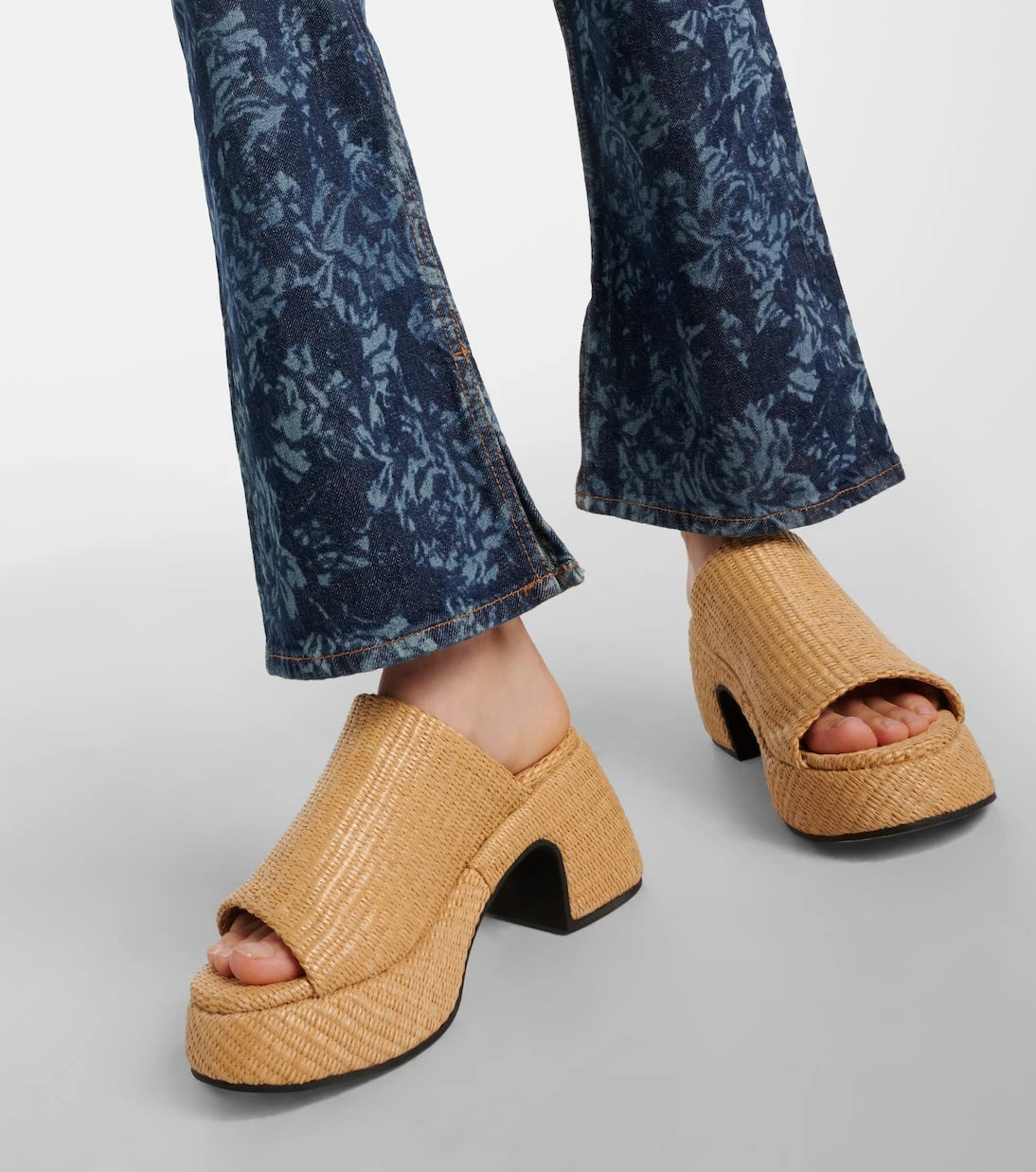 Ganni - Butterfly raffia platform mules