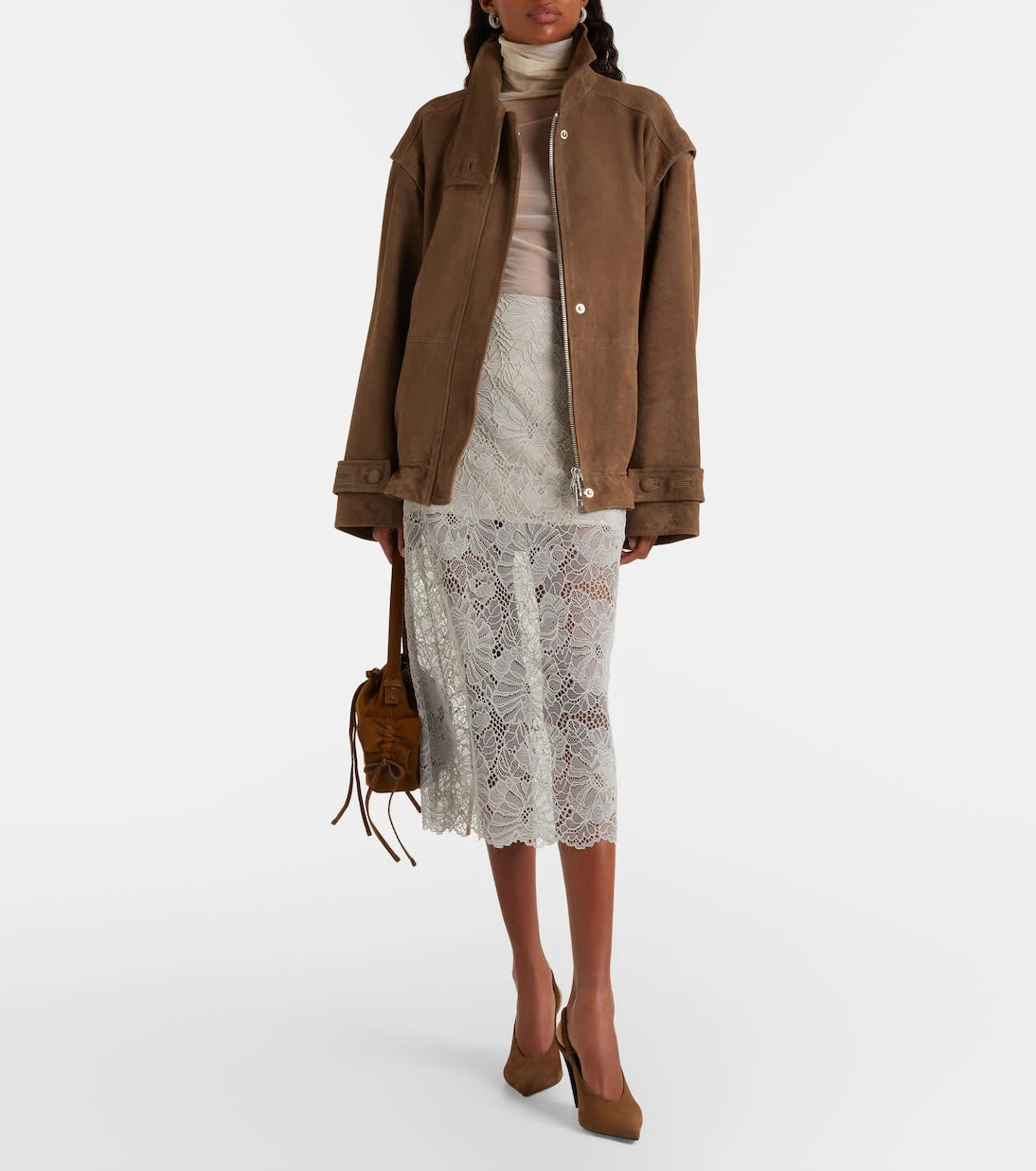 Rotate - Floral lace guipure pencil skirt