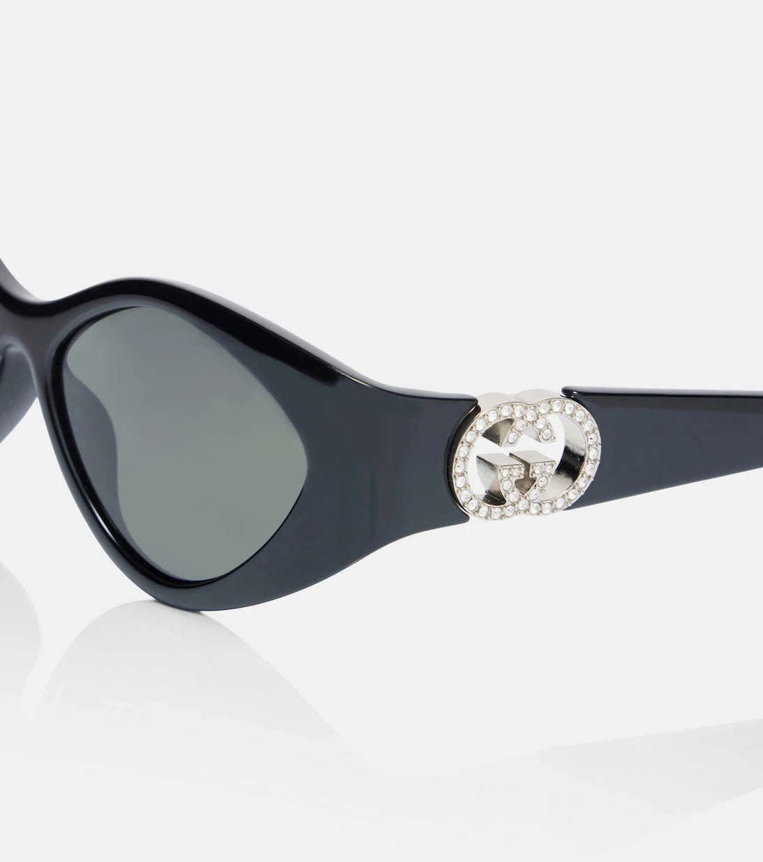 Gucci - Interlocking G kristal süslemeli oval güneş gözlüğü