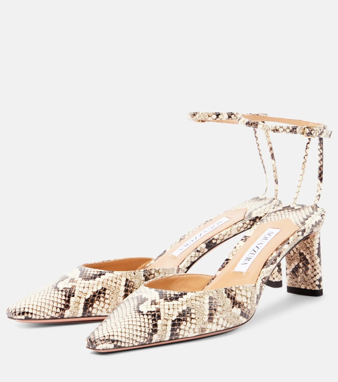 Aquazzura - حذاء بكعب عالٍ من الجلد بطبعة جلد الثعبان "Blade 65"