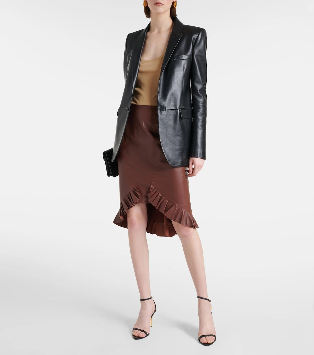 Tom Ford - Ruffled leather midi skirt