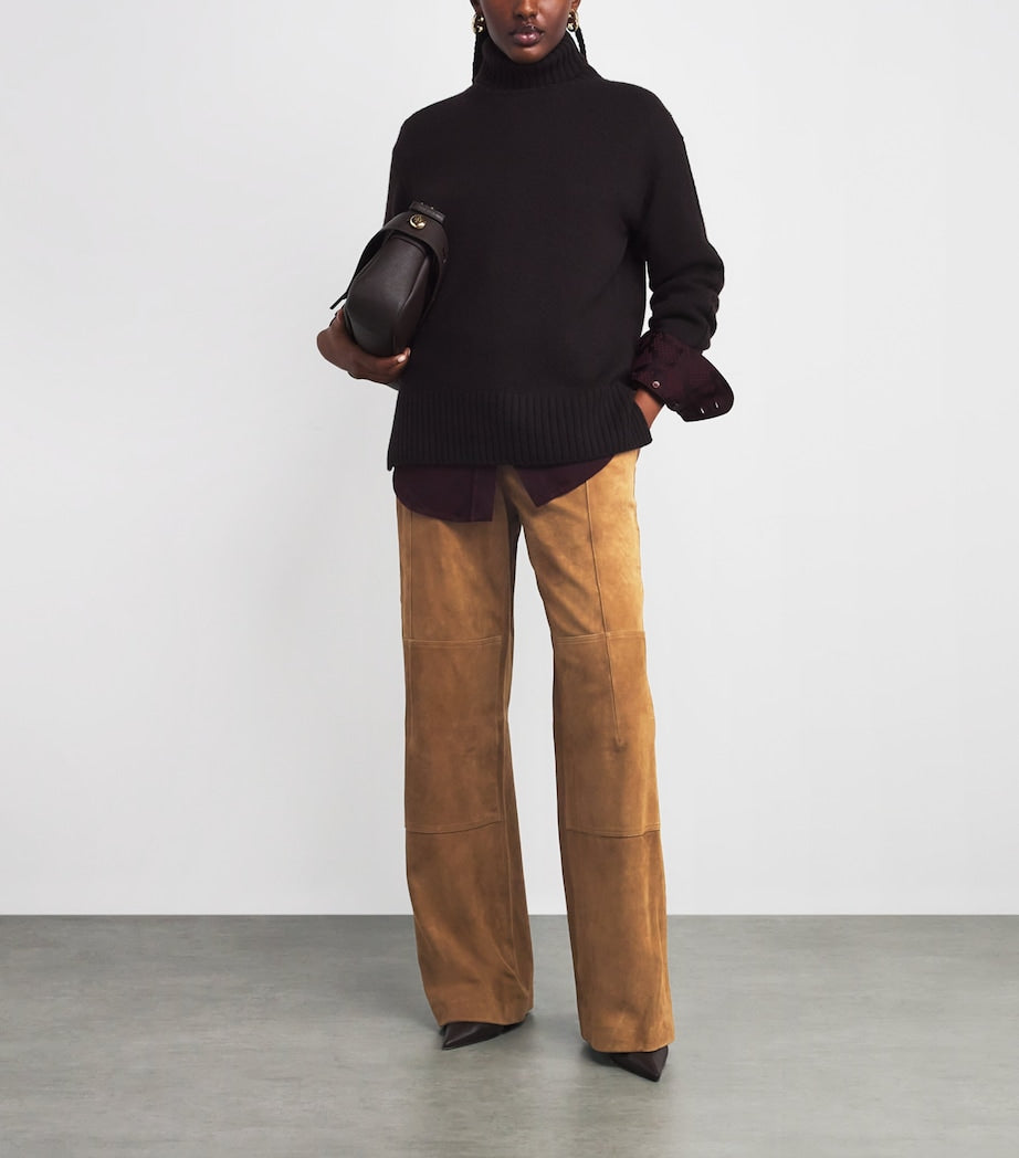 Tory Burch Brown Suede Relaxed Trousers