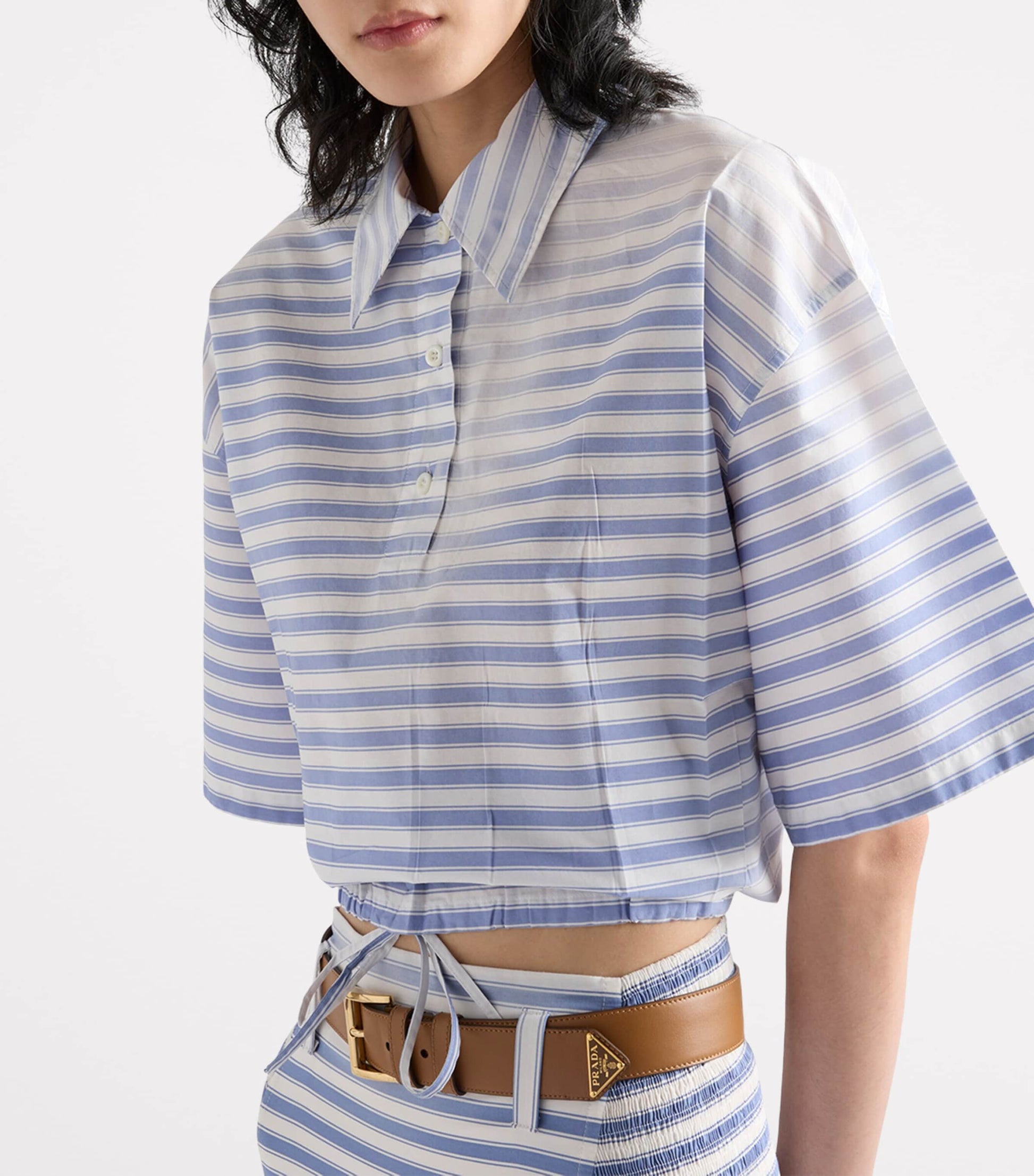 Turquoise Cotton Cropped Polo Shirt