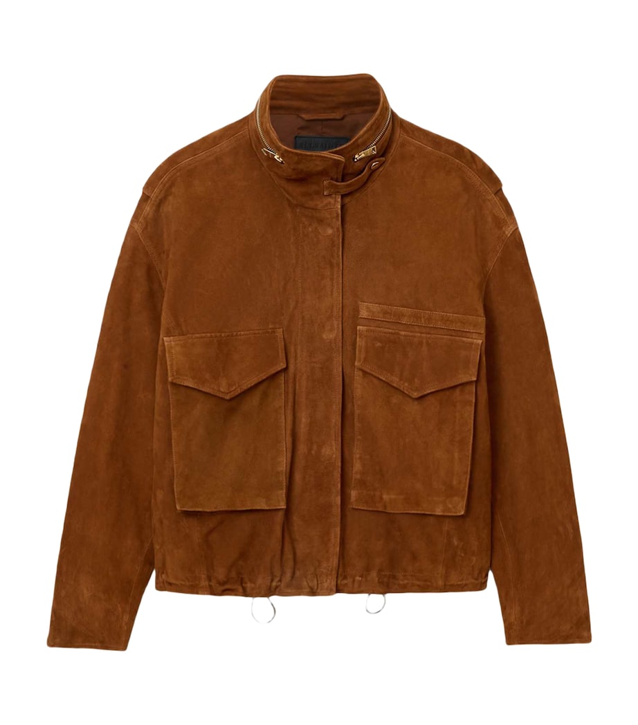 AllSaints Brown Suede Clay Bomber Jacket