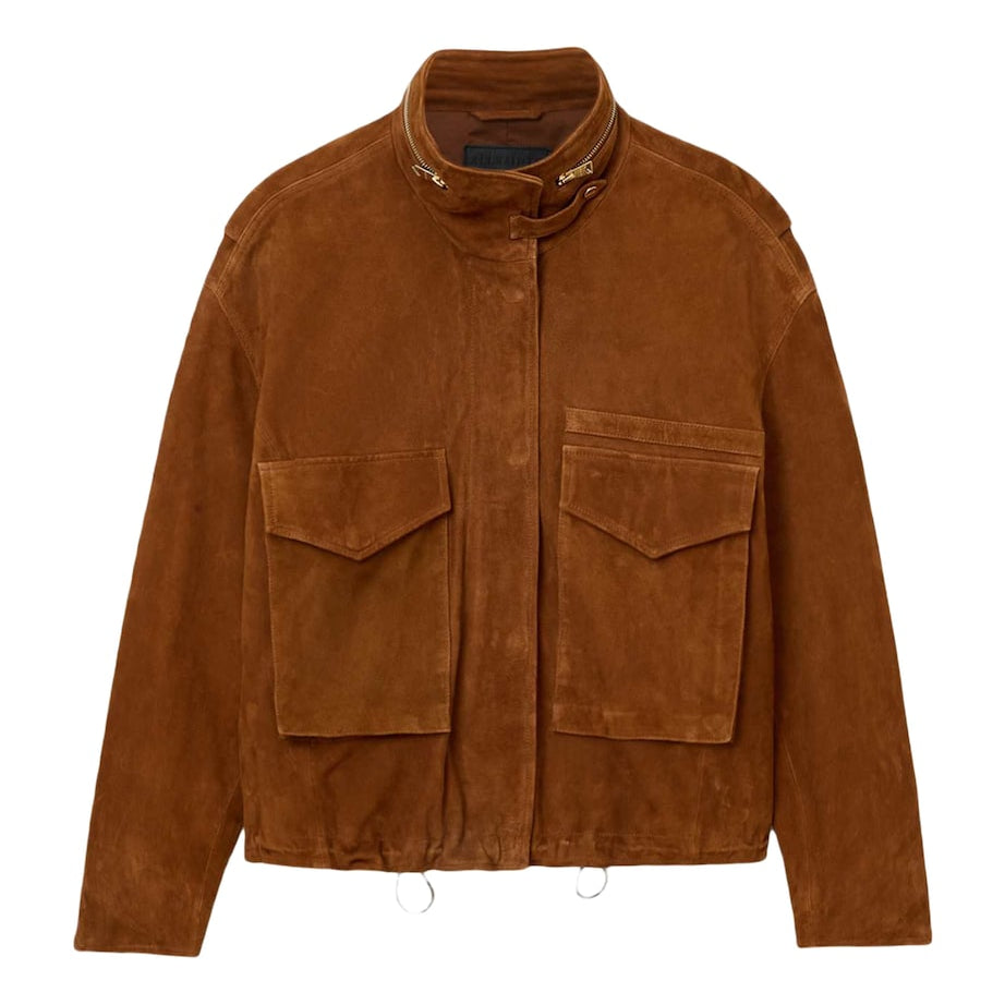 AllSaints Brown Suede Clay Bomber Jacket