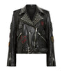 Black Leather College Biker Jacket