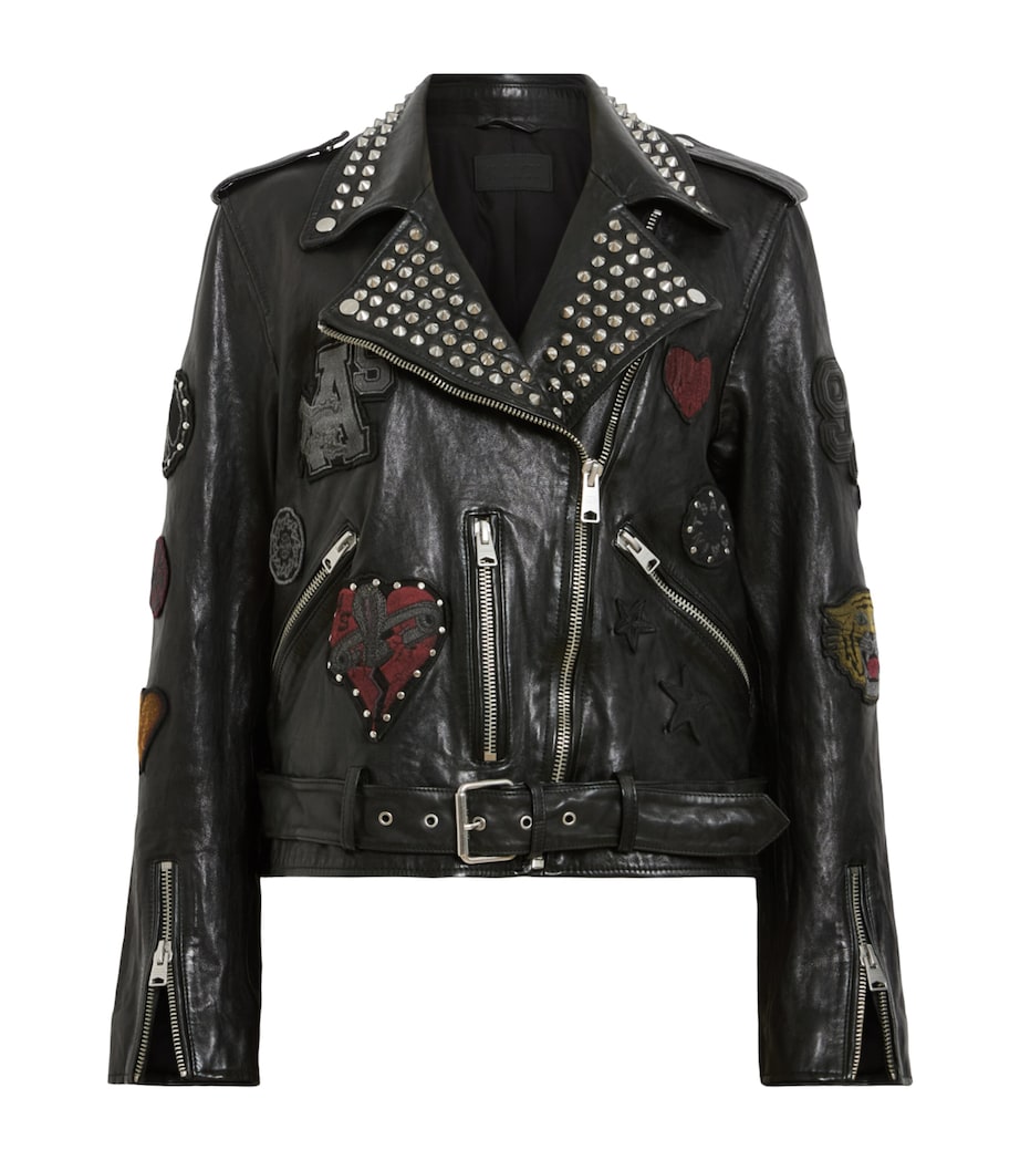 Black Leather College Biker Jacket
