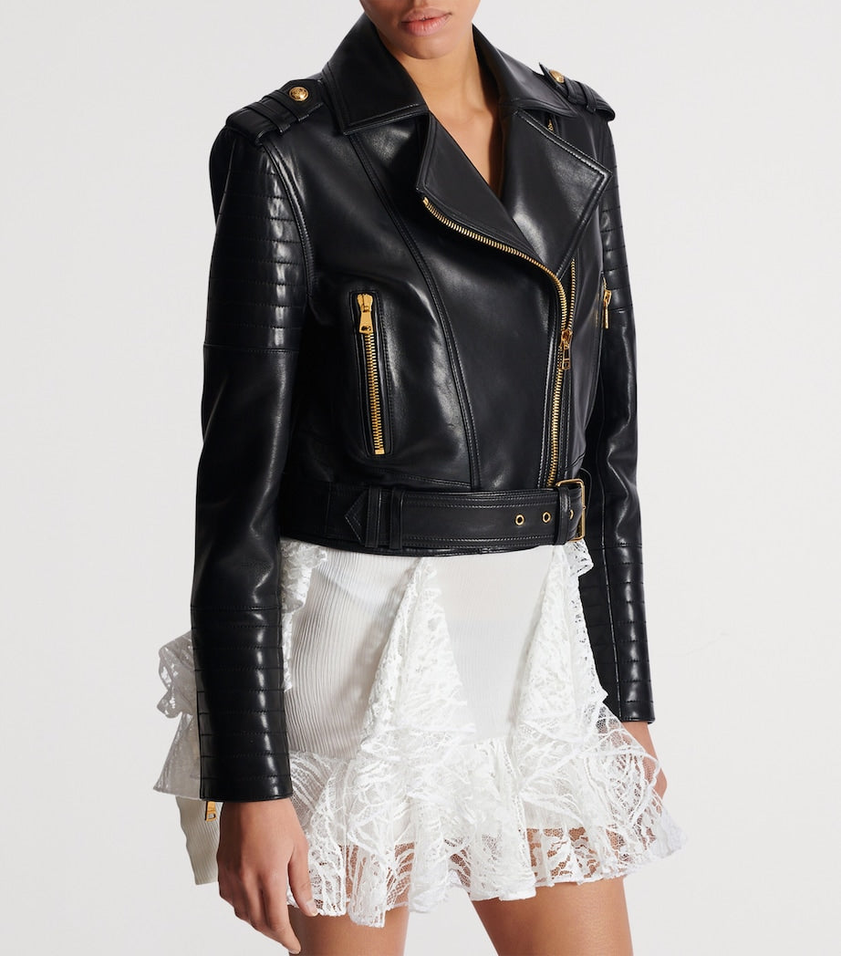 Balmain Black Leather Biker Jacket