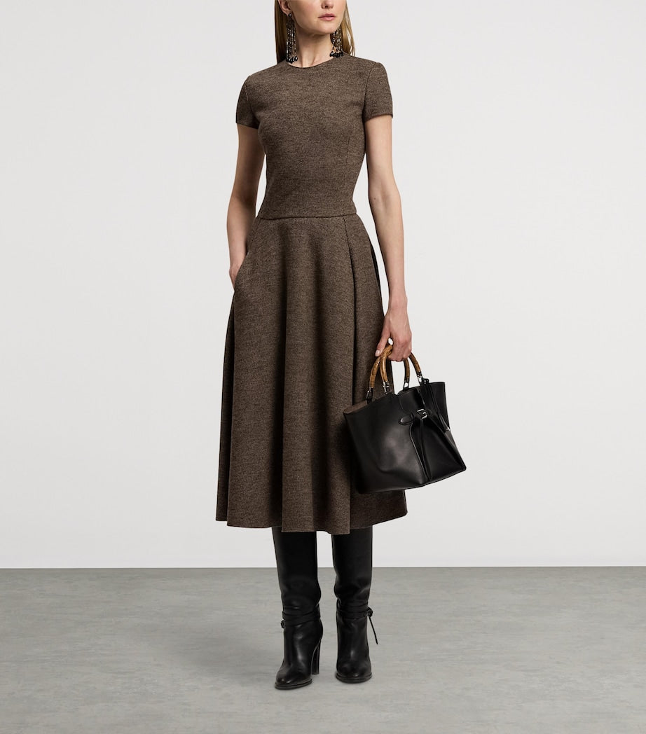 Ralph Lauren Collection Brown Wool Tick-Weave Margaret Midi Dress