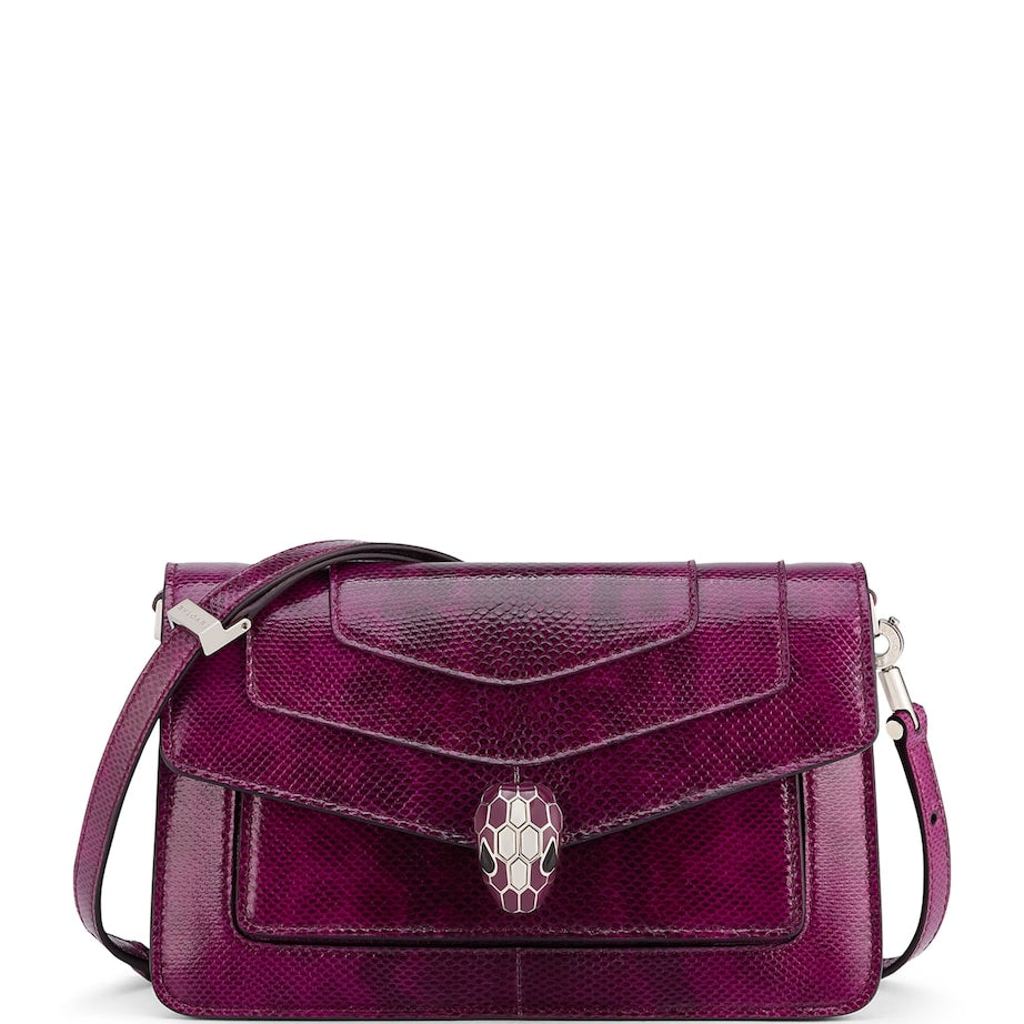 Bvlgari Purple Small Snakeskin Serpenti East West Shoulder Bag