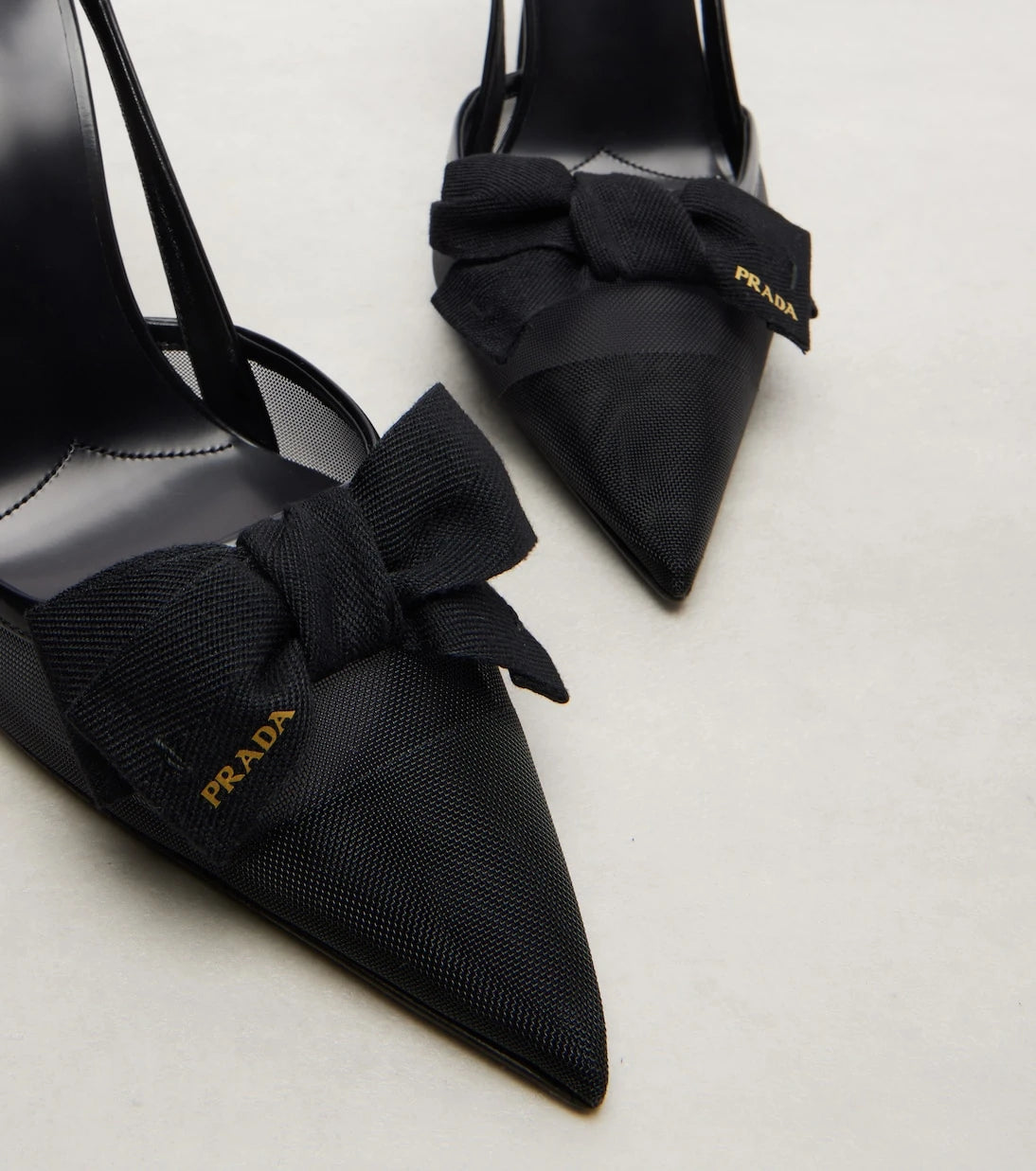 Prada - 100 leather-trimmed mesh slingback pumps