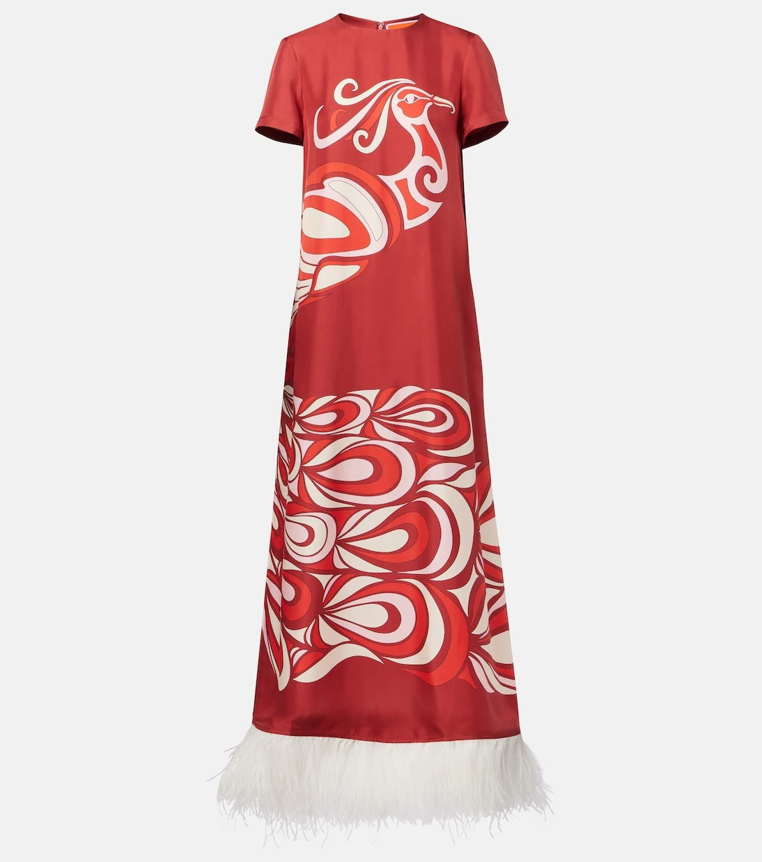 La DoubleJ - Swing feather-trimmed silk maxi dress