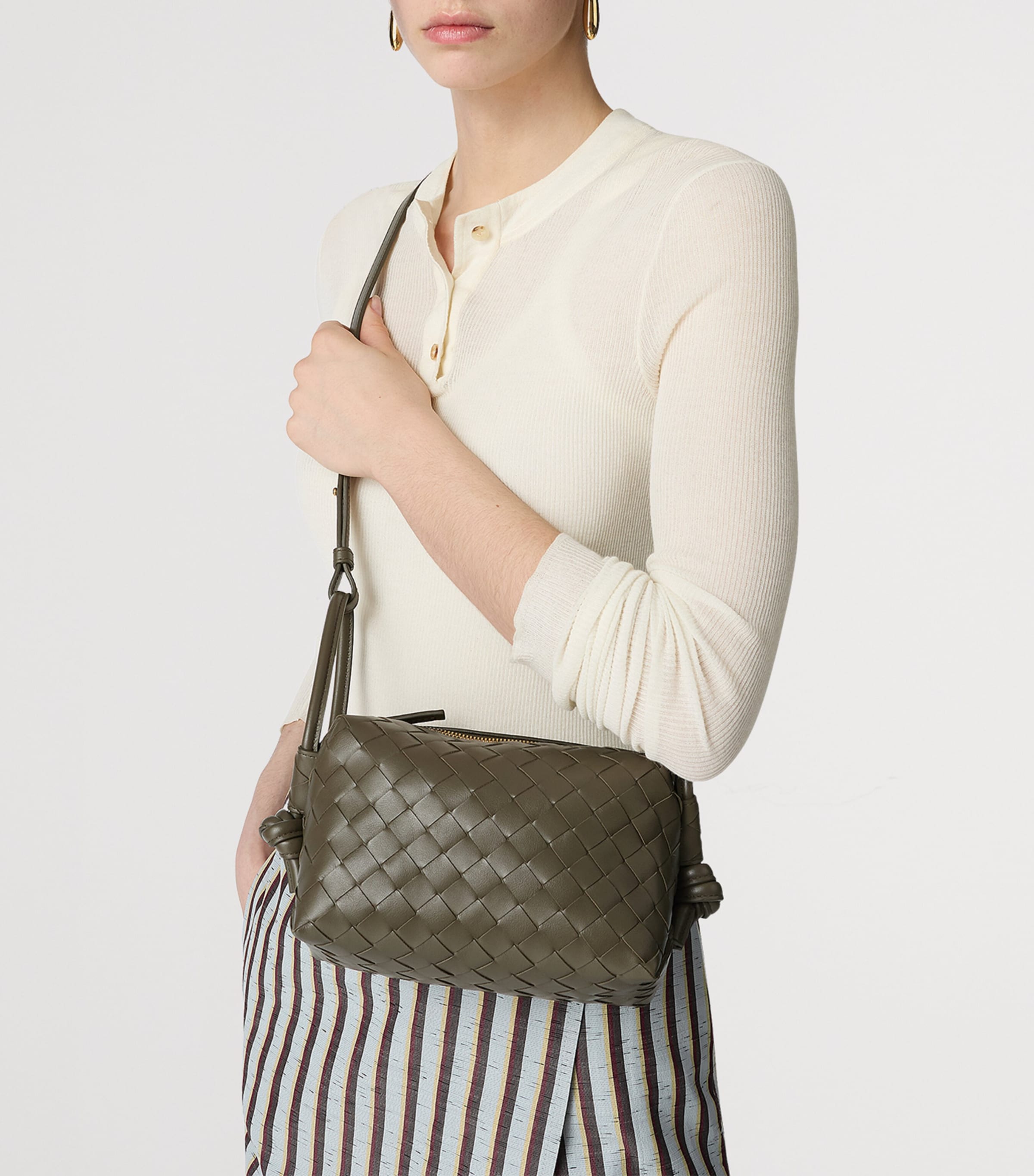 Bottega Veneta Green Small Leather Loop Top-Handle Bag