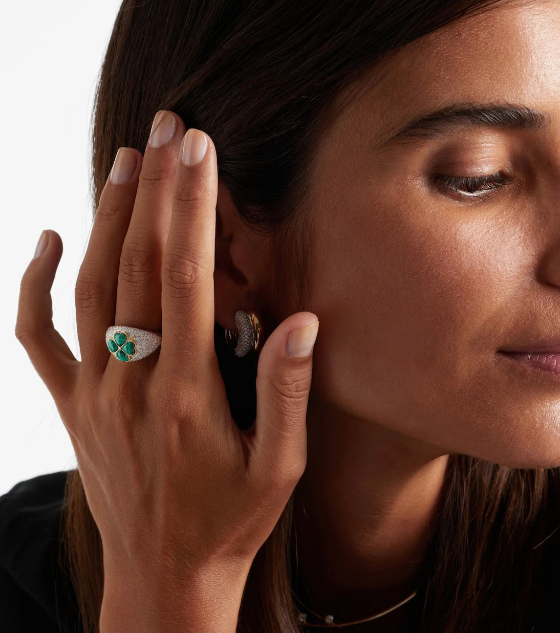 Yvonne Léon - 9kt white gold ring with diamonds and malachite