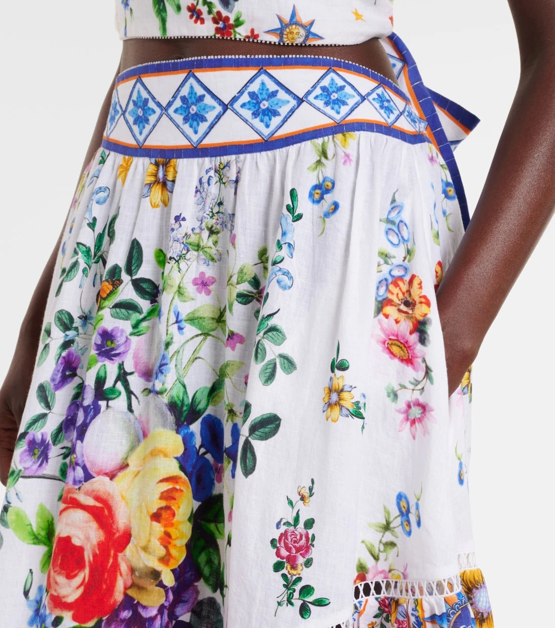 Camilla - Printed linen maxi skirt