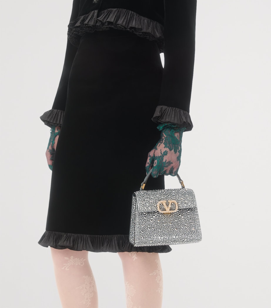 Valentino Garavani Silver Mini Leather Embellished Top-Handle Bag