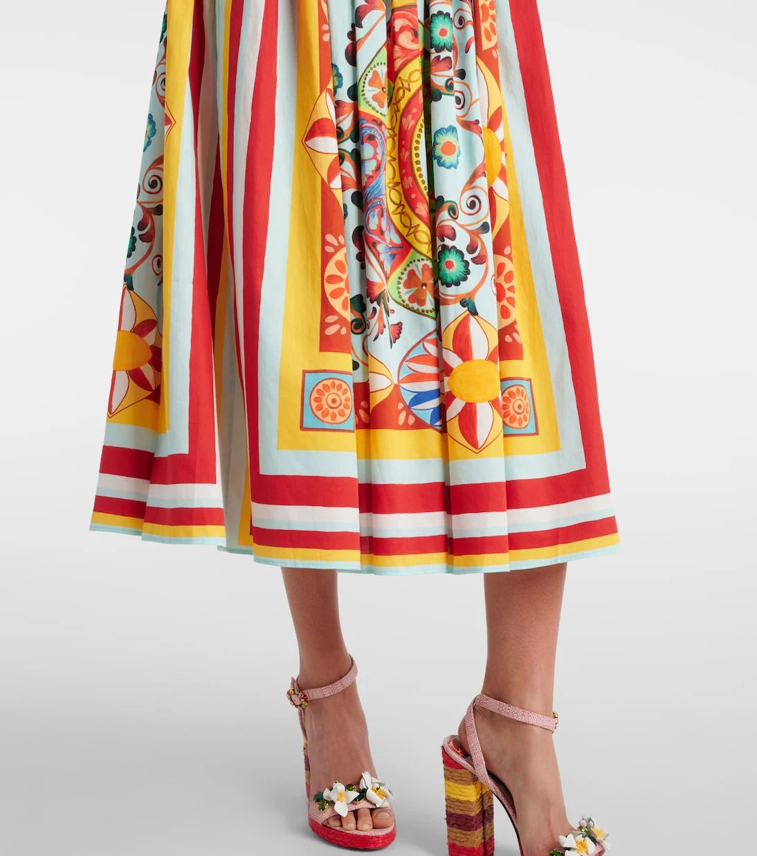 Dolce&Gabbana - Pleated printed cotton midi skirt