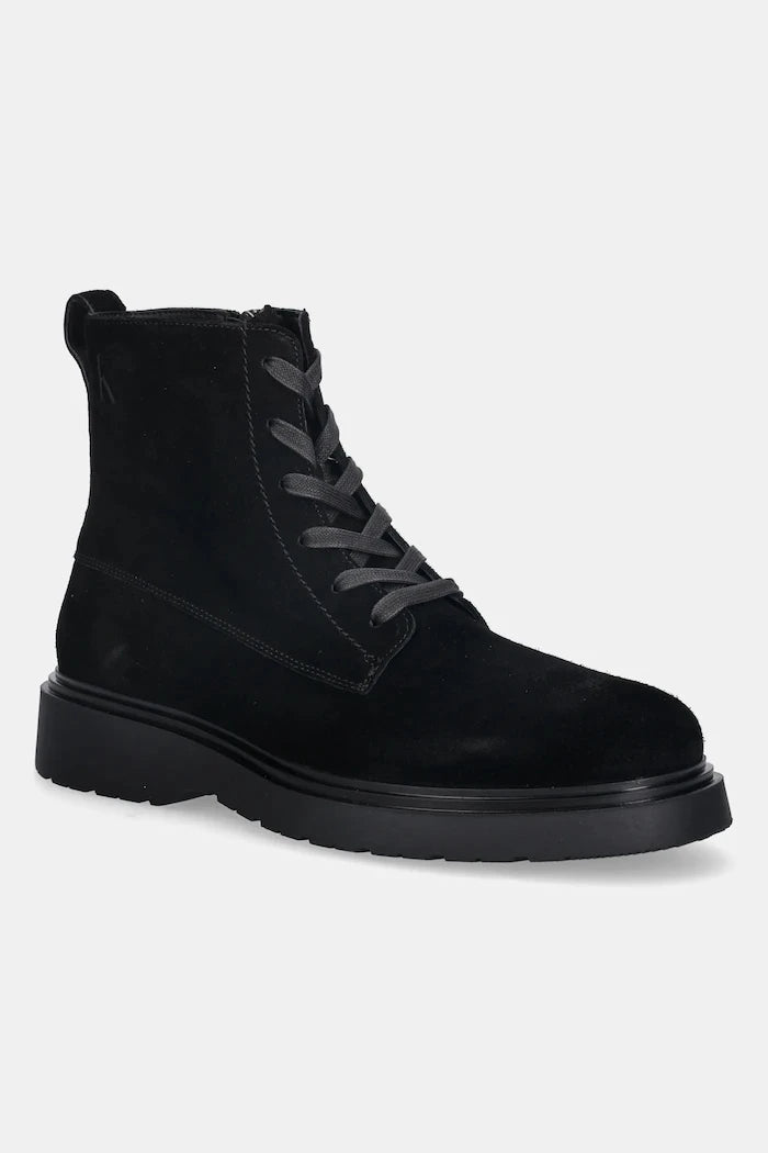 Велурени обувки Calvin Klein COMBAT ESS LACE UP ZIP BOOT SU