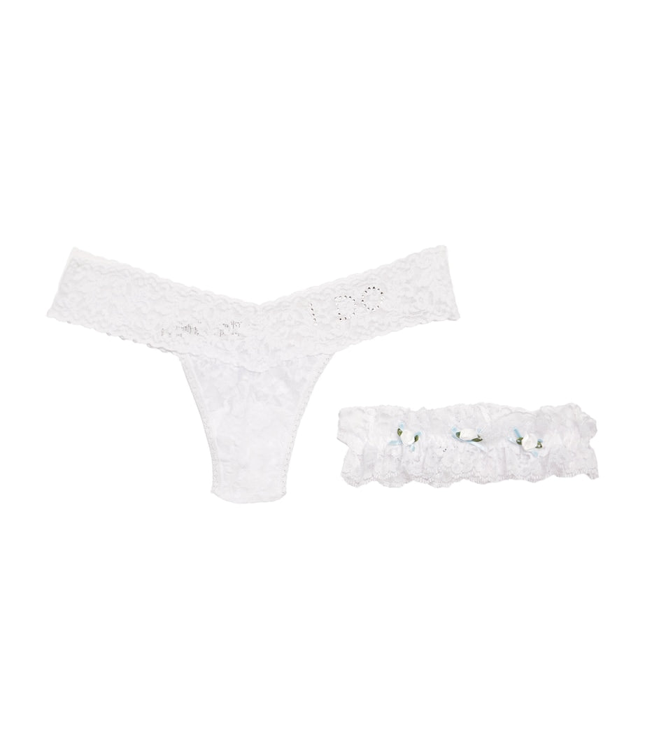 I Do Original Rise Thong & Garter Set WHITE/BABY BLUE
