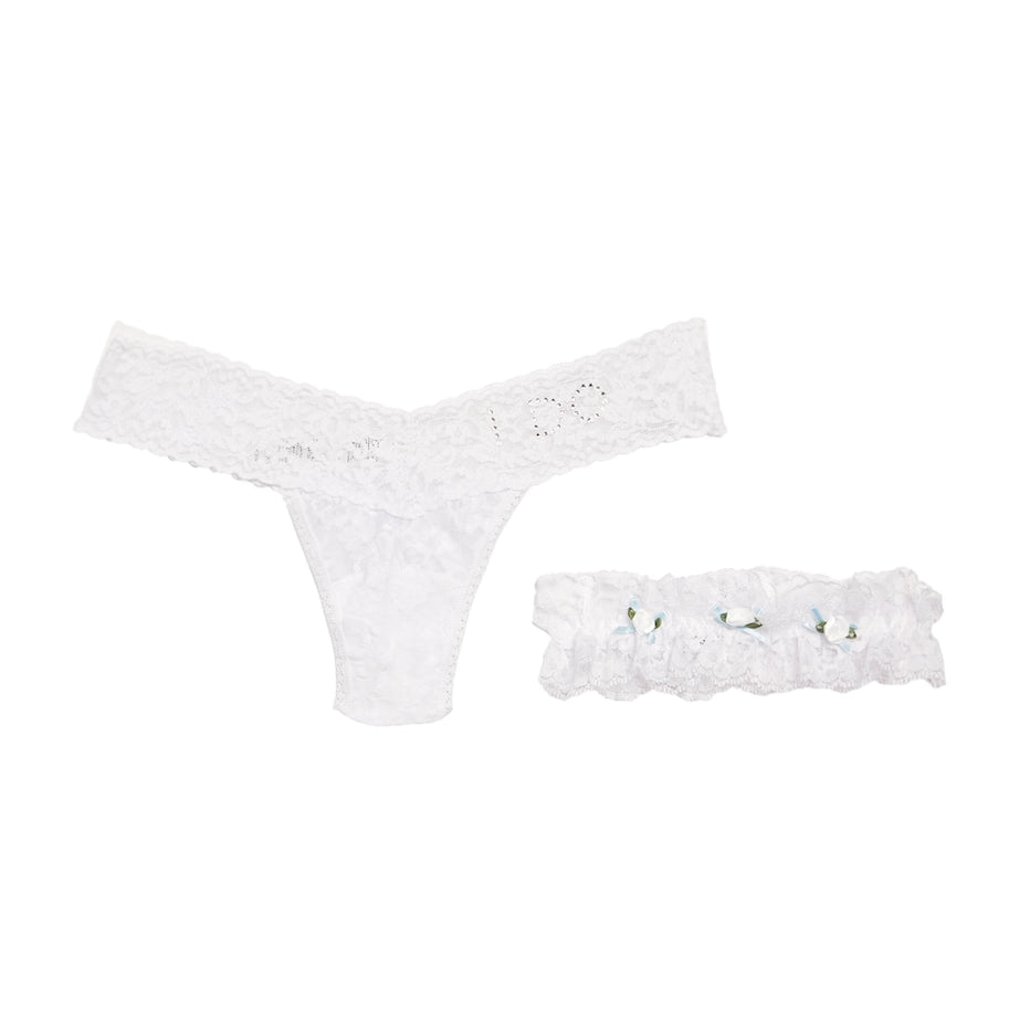 I Do Original Rise Thong & Garter Set WHITE/BABY BLUE
