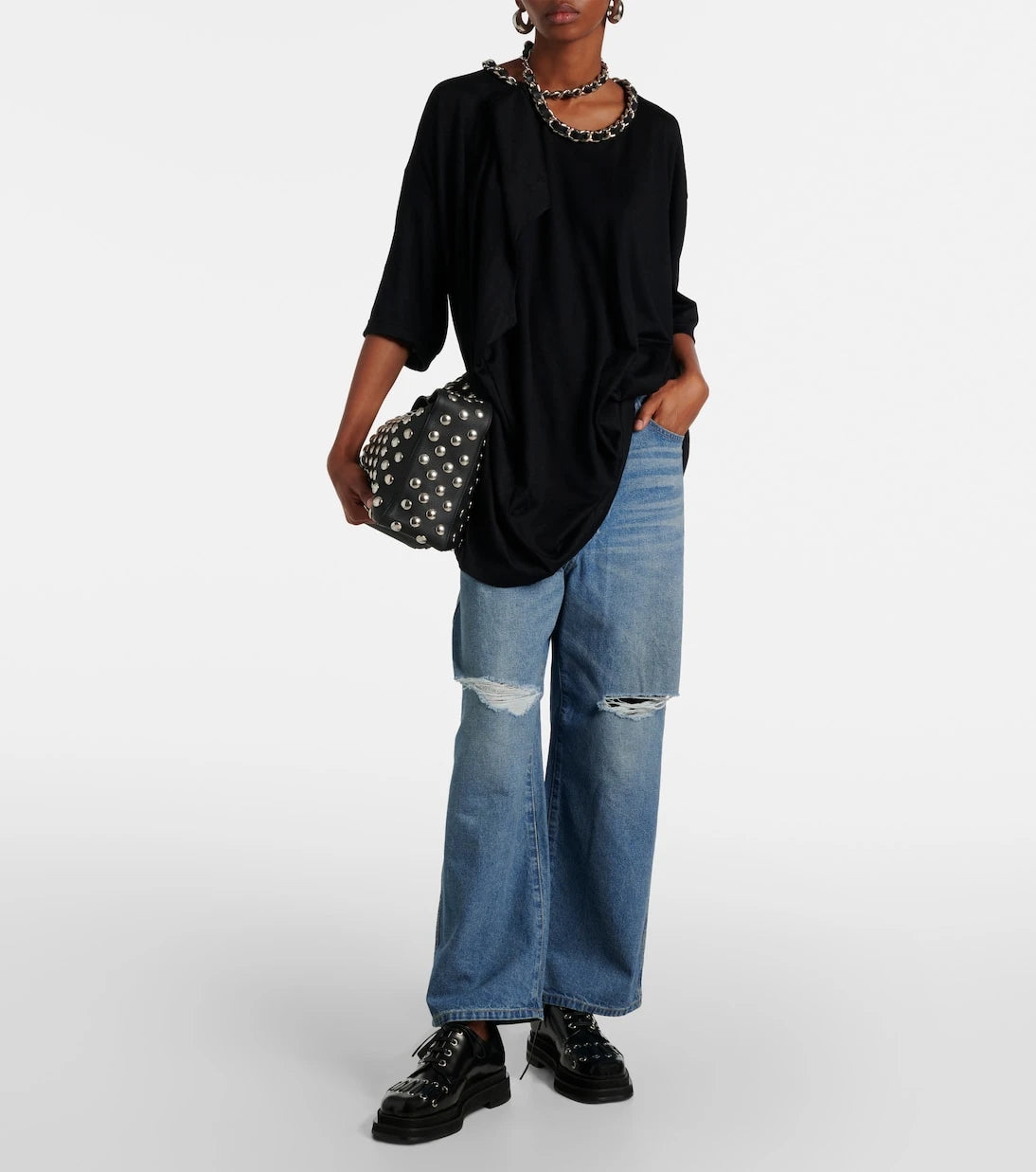 Junya Watanabe - Kesik detaylı geniş paça jean pantolon