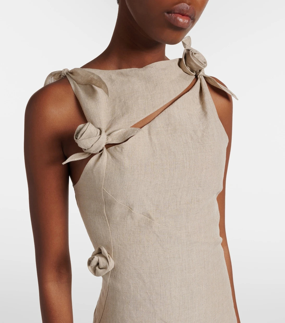 Coperni - Floral-appliqué asymmetric linen maxi dress