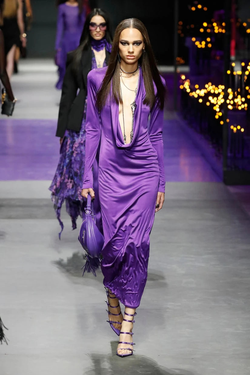 Versace - Cowl-neck draped satin gown