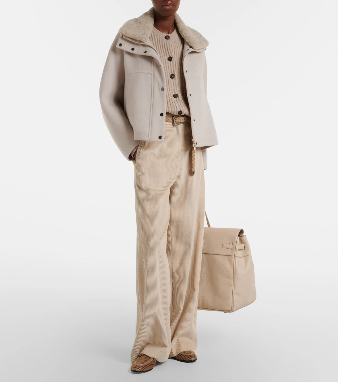 Brunello Cucinelli - Shearling-trimmed wool and cashmere jacket