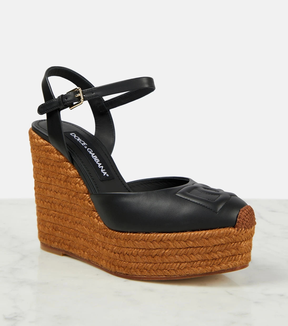 Dolce&Gabbana - Logo embroidered leather wedge espadrilles