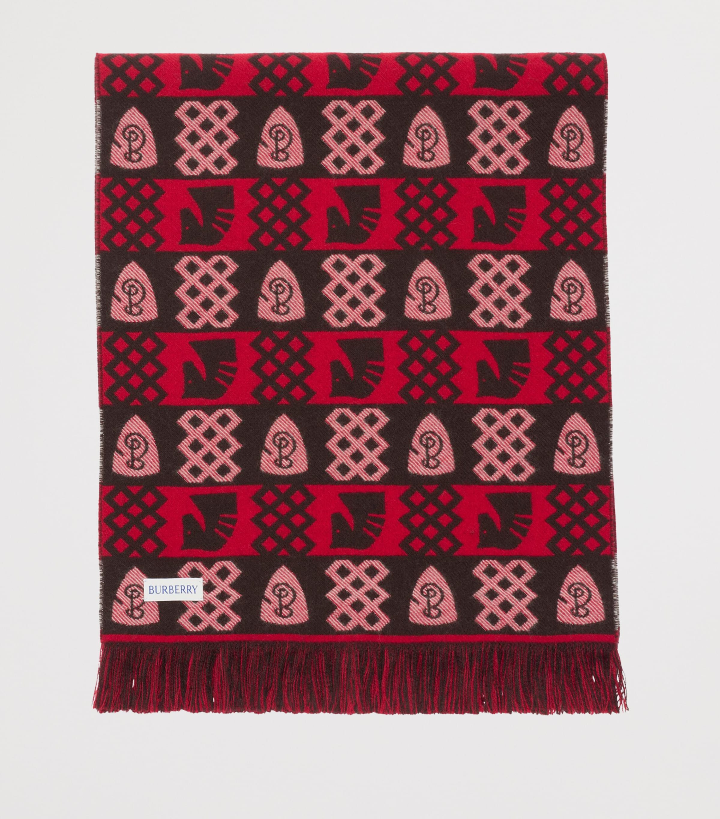 Red Wool Fair Isle Chess Scarf