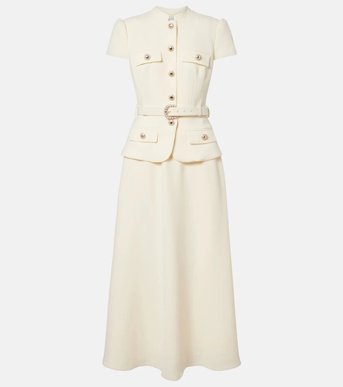 Self-Portrait - Belted peplum crêpe midi dress