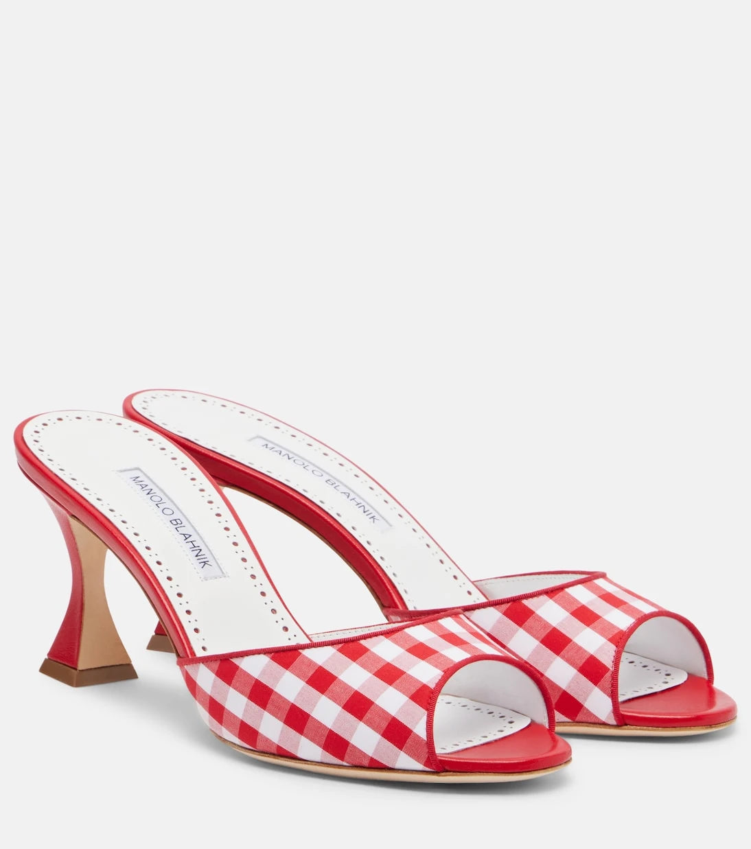 Manolo Blahnik - Jadara leather-trimmed gingham mules
