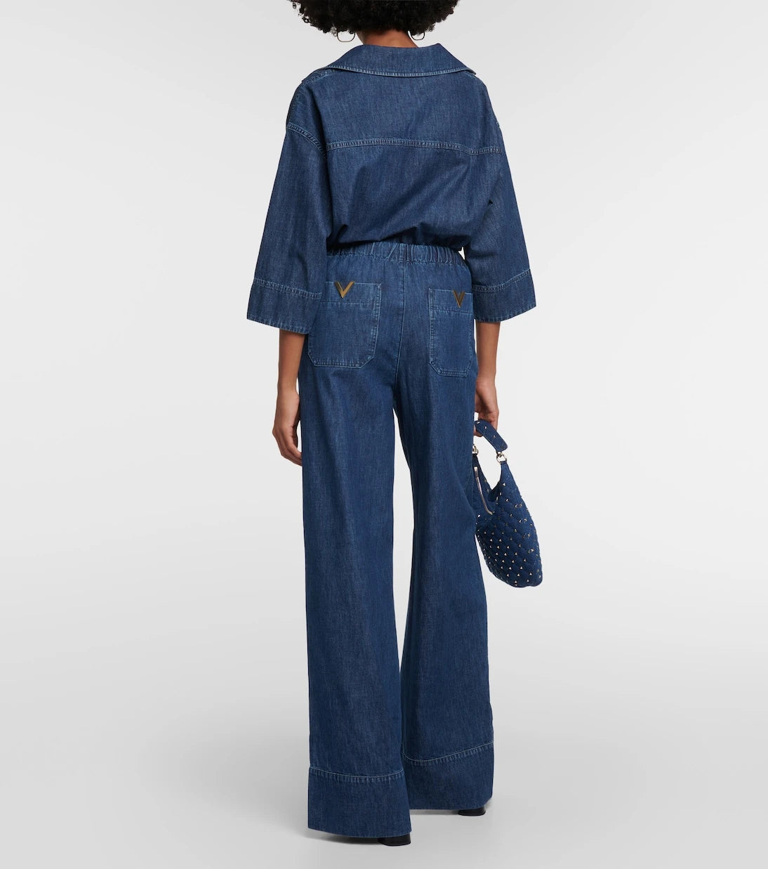Valentino - High-rise chambray wide-leg jeans