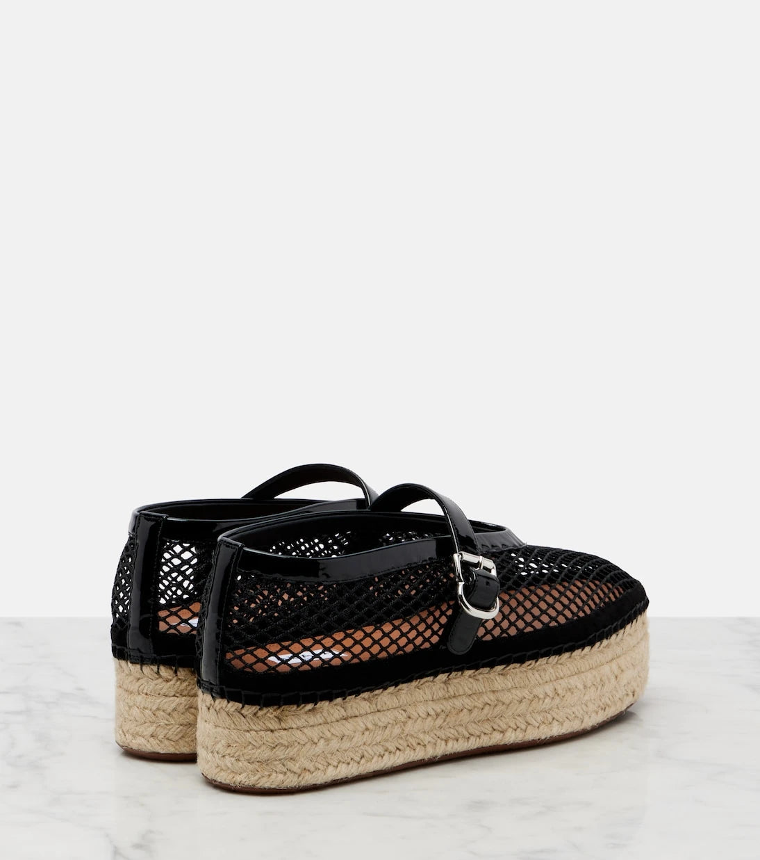 Alaïa - Leather-trimmed fishnet espadrilles