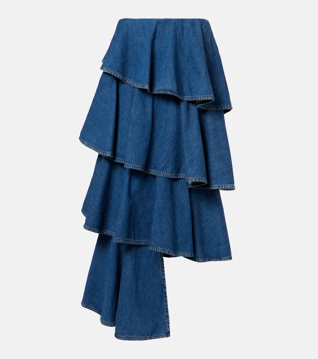 Alaïa - Spiral tiered denim midi skirt