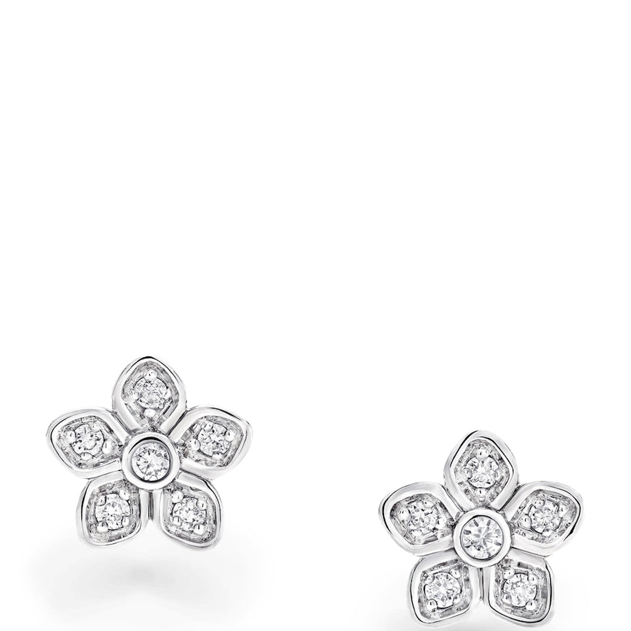 White Gold and Diamond Wild Flower Stud Earrings