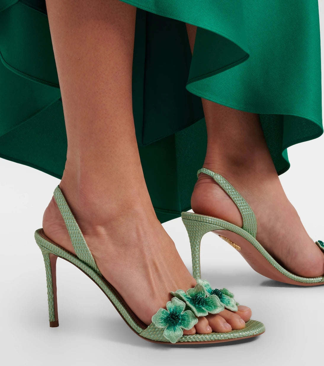 Aquazzura - Passionflower beaded raffia slingback sandals