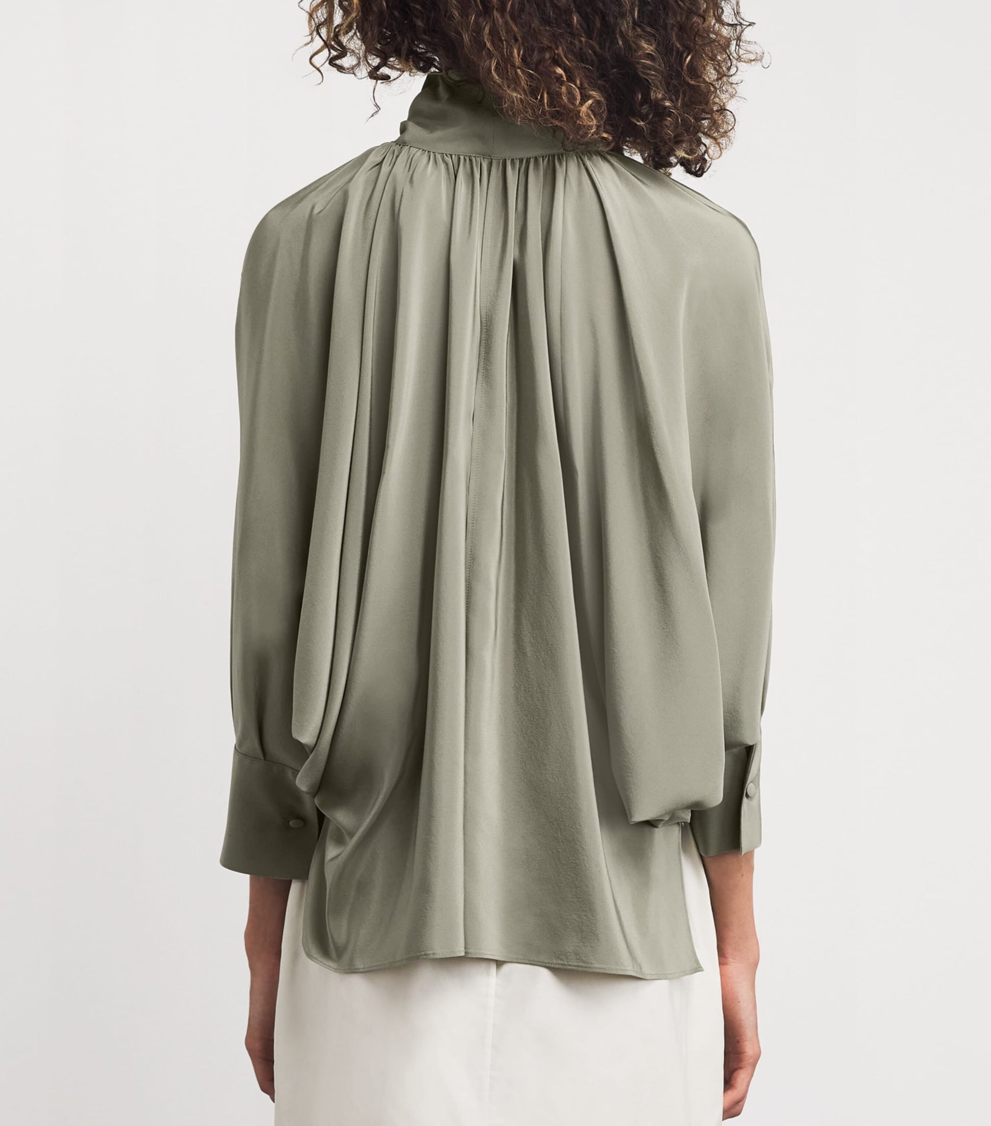 Max Mara Green Silk Tie-Neck Blouse