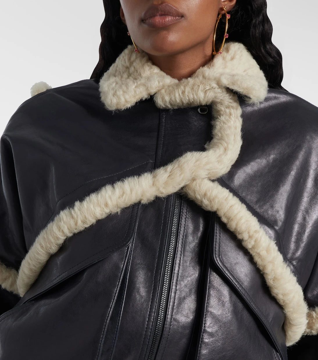 Magda Butrym - Shearling-trimmed leather bomber jacket