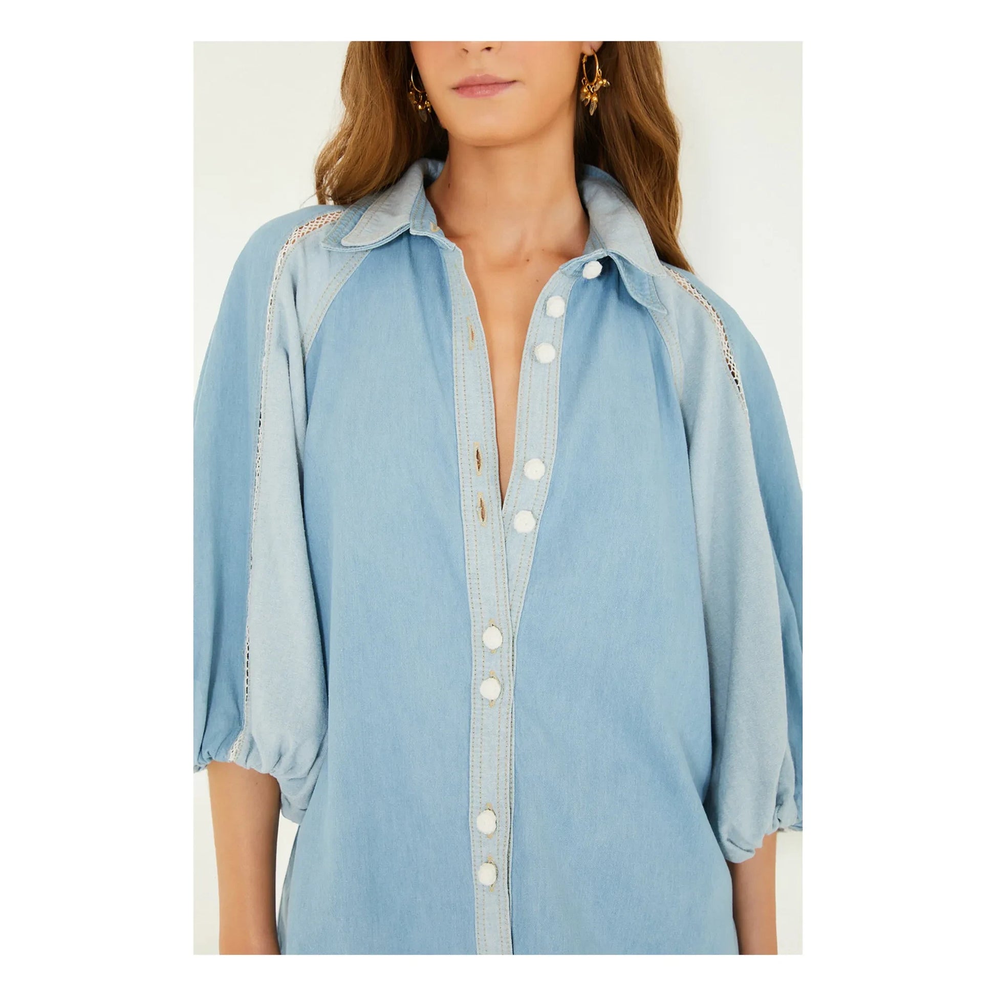 Farm Rio - Blouse Bicolore Denim | Blue