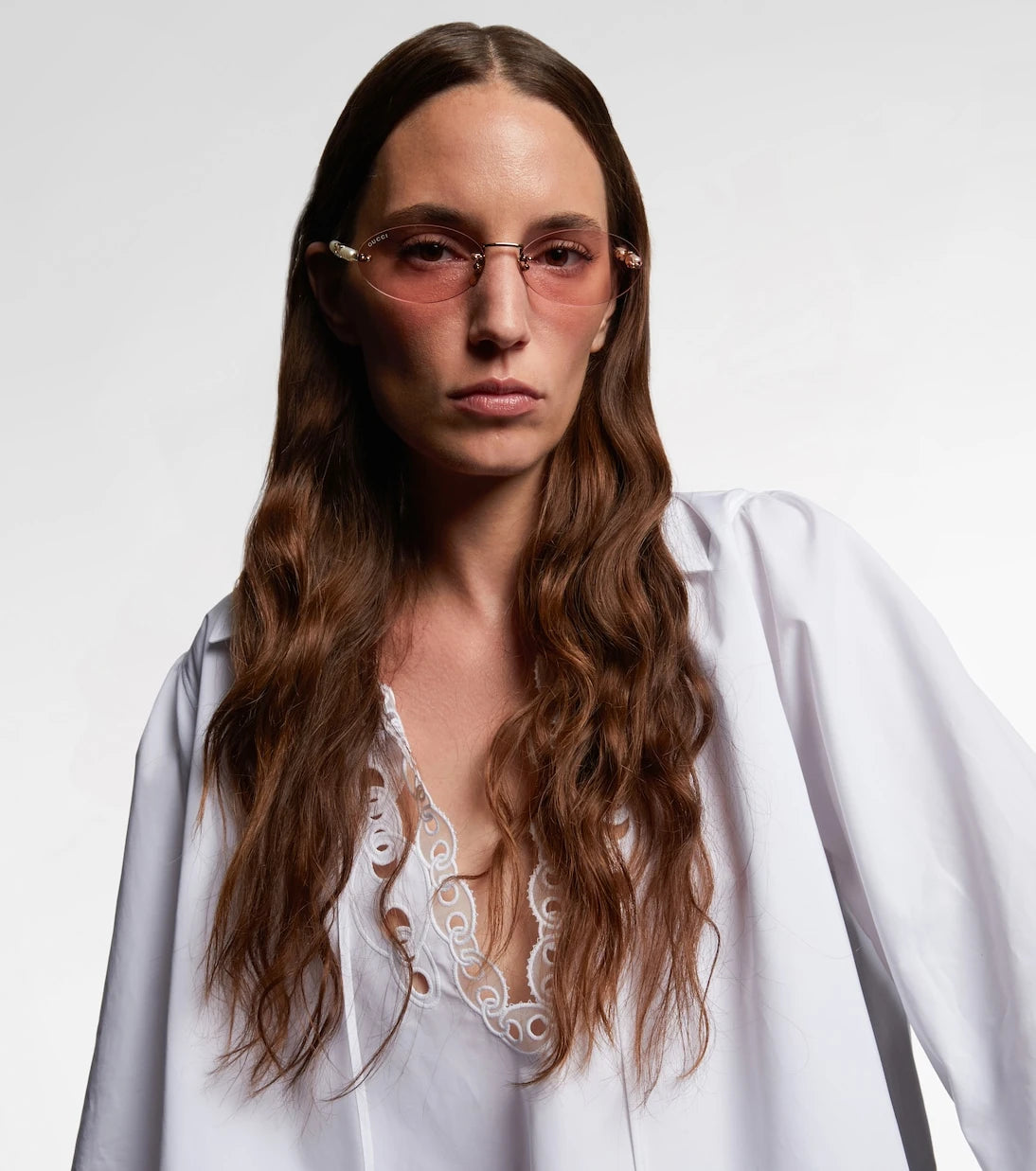Gucci - Logolu, oval güneş gözlüğü