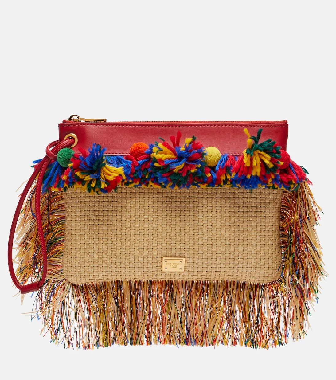 Dolce&Gabbana - Fringed woven leather-trimmed pouch