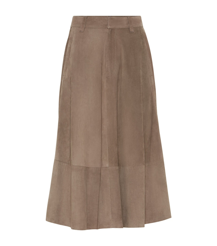 Brown Suede Midi Skirt