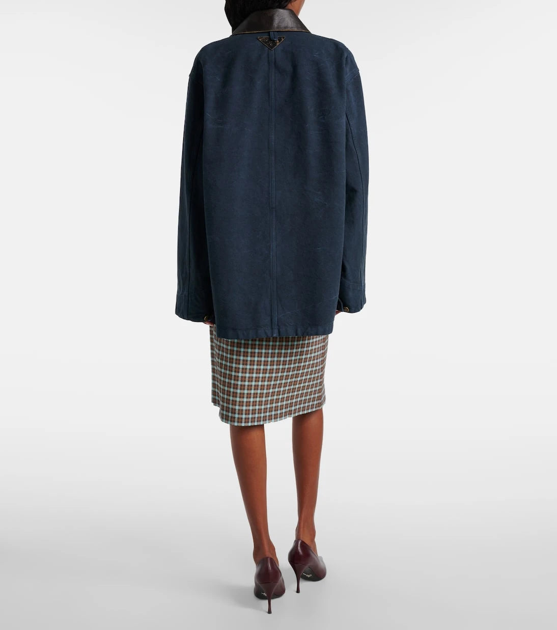 Prada - Oversized cotton leather-trimmed jacket