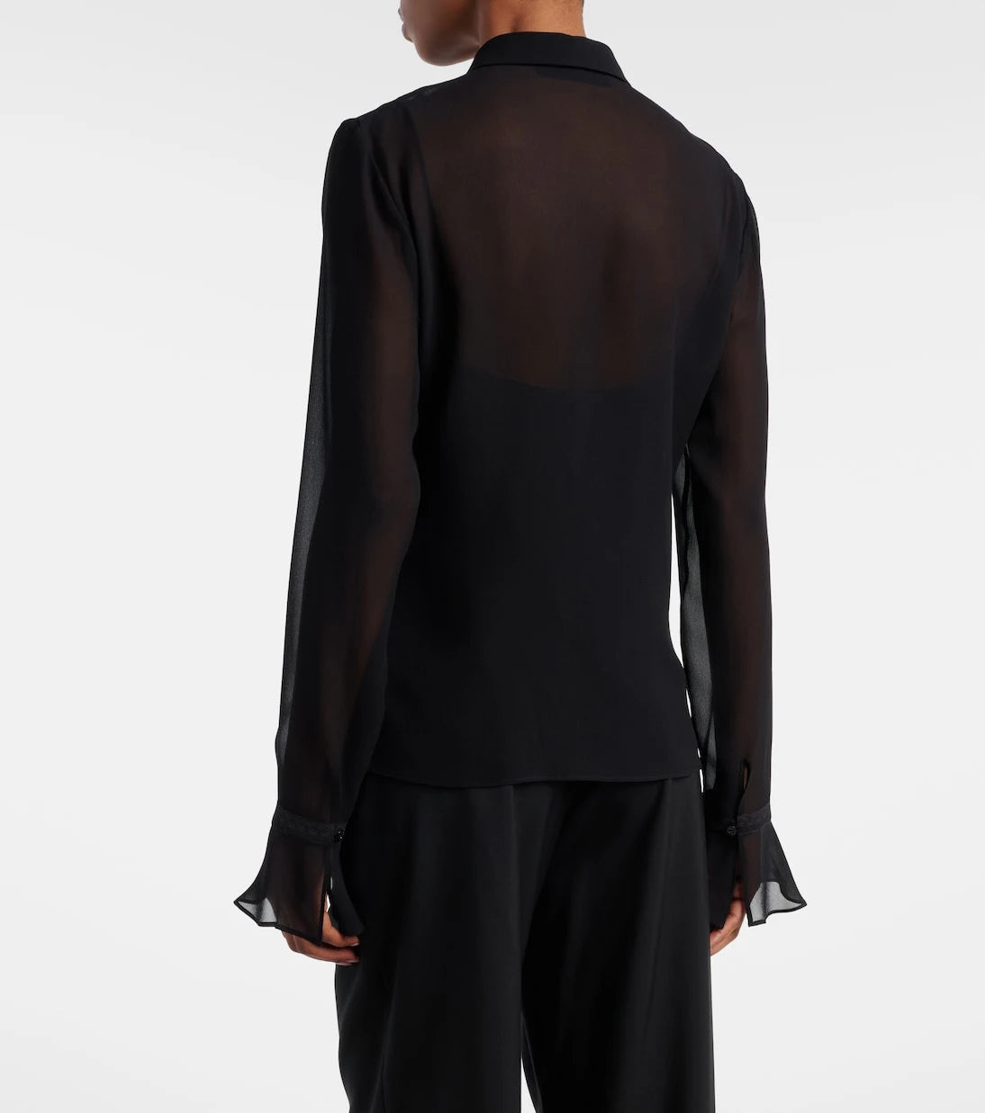 Gucci - Lace-trimmed silk georgette shirt