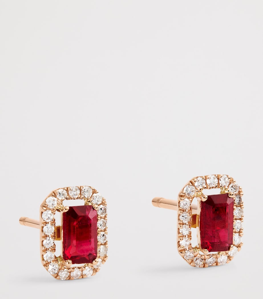 Rose Gold, Diamond and Ruby Stud Earrings